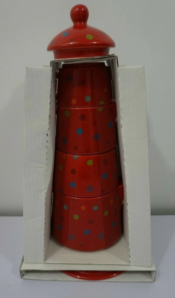 NUEVO Torre de té apilable servicio de té para uno por Yedi 6 piezas rojo con lunares Foto 2 de 4