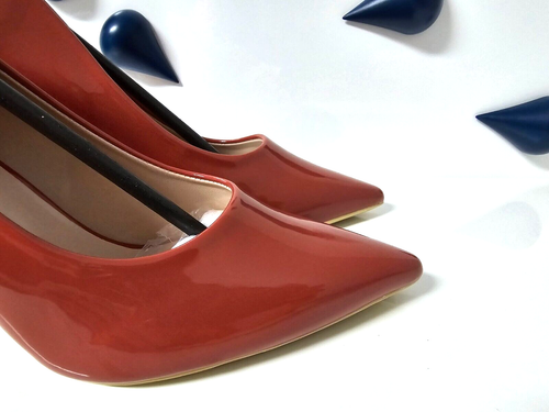 Women's Pointed Toe Pumps Faux Patent Leather 8cm High Stiletto Heel Party Shoes - Picture 10 of 17