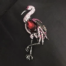 Flamingo Austrian Rhinestone Crystal Brooch Pin Animal Pink