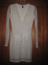 Windsor Bodycon Mini Dress White w/ Rhinestones Small Long Sleeve Holiday Party