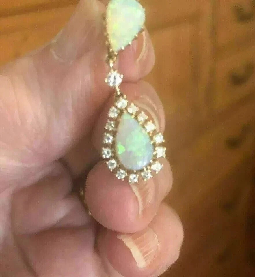 Pear Cut Simulated Fire Opal Women's Drop Dangle Earring 14K Yellow Gold Plated - Image 4 of 4