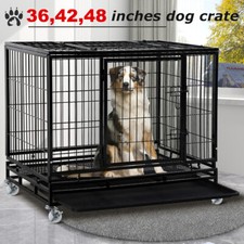 36" 42" 48" Heavy Duty Dog Crate Cage Strong Metal Large XL XXL Pet Kennel Black