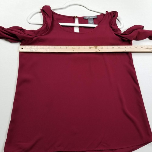 Kate & Mallory Top Women’s Small S Burgundy Long Sleeves Cold Shoulders Romantic - Picture 8 of 11