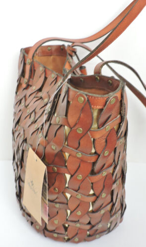 Shopper Patricia Nash Mizzana Toast intrecciata treccia borchie pelle marrone oro nuova con etichette - Foto 3 di 11
