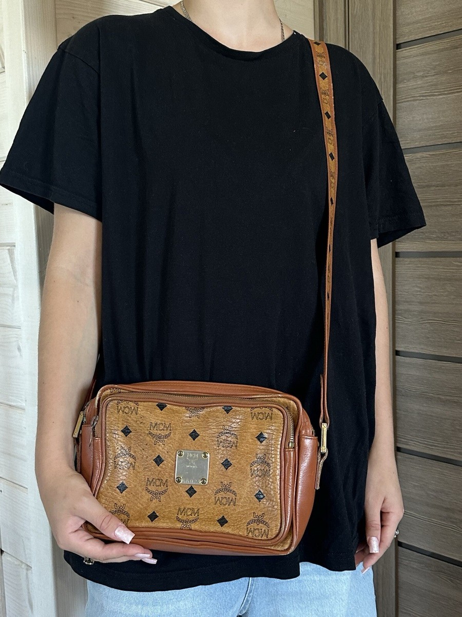MCM Vintage Rare Leather Shoulder Bag Brown Color Medium Size Made