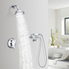 Antique Chrome Shower Faucet Set Complete 8" Rain Shower Overhead System Brass