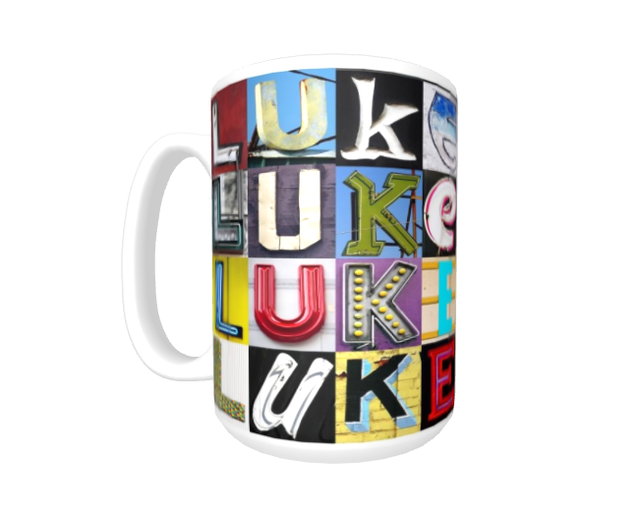 LUKE Coffee Mug / Cup featuring the name in photos of sign letters | eBay
