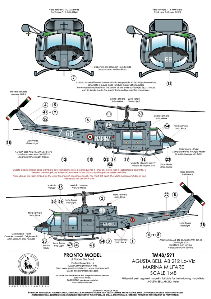 TAURO MODEL TM48/591 AGUSTA BELL AB 212 LO-VIZ MARINA MILITARE SCALA 1:48 - Immagine 2 di 3