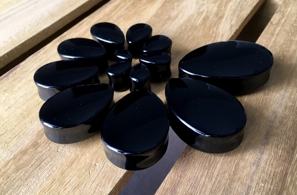 ПАРА Каплевидных Черных Ониксовых Каменных Пробок Слезоточивость Капля Уши Пирсинг Уши Датчики - Изображение 3 из 4