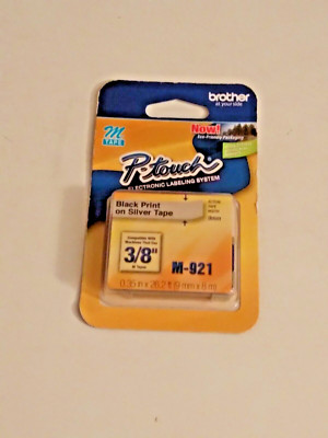 Brother M921 Adhesive Label Tape Cartridge 0.35'' X 26.2  Ft., Black/Silver  NEW