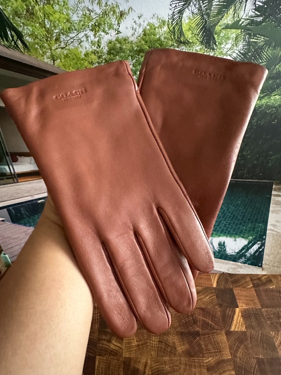 小物 Vintage Coach Cashmere Glove Burgundy COACH CV864 Women's Saddle Brown Leather Tech Gloves NEW SIZE