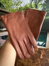 COACH CV864 Women's Saddle Brown Leather Tech Gloves NEW SIZE LARGE NWT