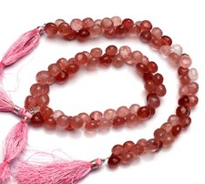 Natural Gem Strawberry Moss Quartz 8-9MM Size Faceted Onion Shape Briolettes 8"