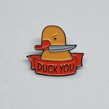 Cute Enamel Duck Biting Knife Enamel Lapel Pin  Duck You  Funny Art Decor 20