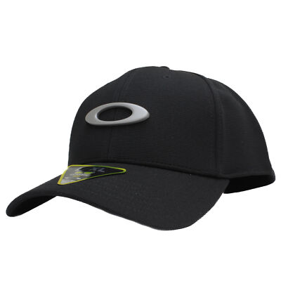 Oakley Tincan Cap Mens Size L/XL Plain Black Grey Logo Flex Fit Baseball  Hat