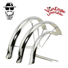 Vintage Lowrider 24" Flared Ducktail Standard Trike Hollow Hub Chrome Fender Set