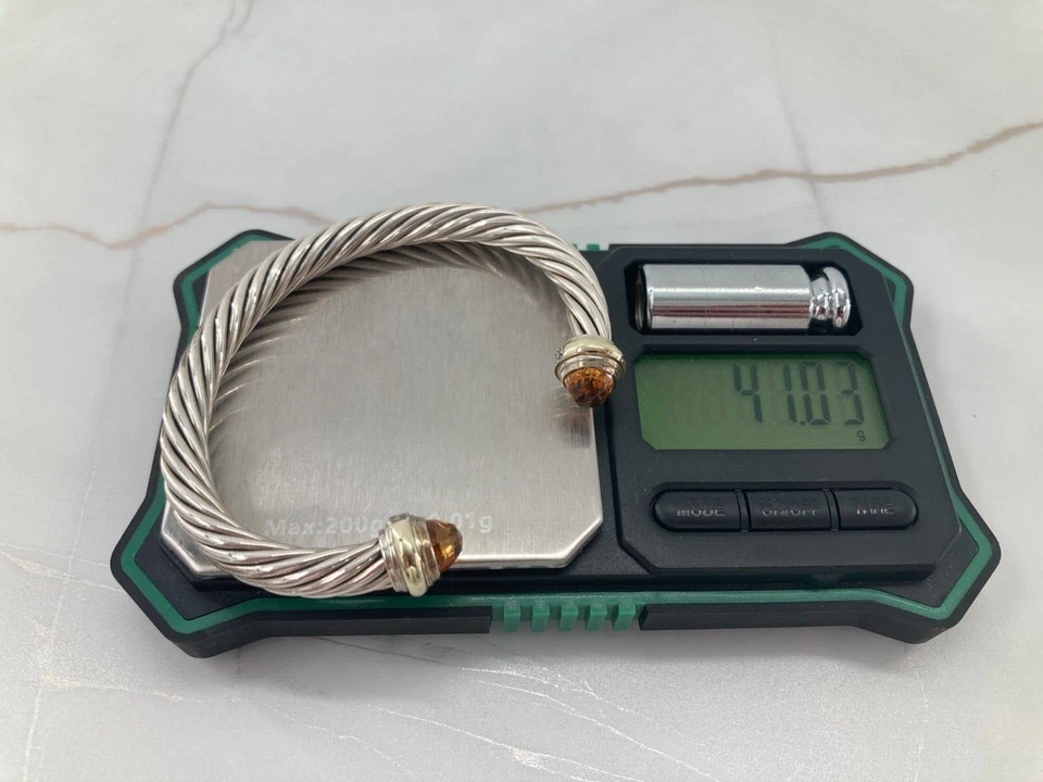 Brazalete David Yurman Oro 14K Punta Citrino Plata Esterlina Cable 7mm 585 Foto 4 de 4