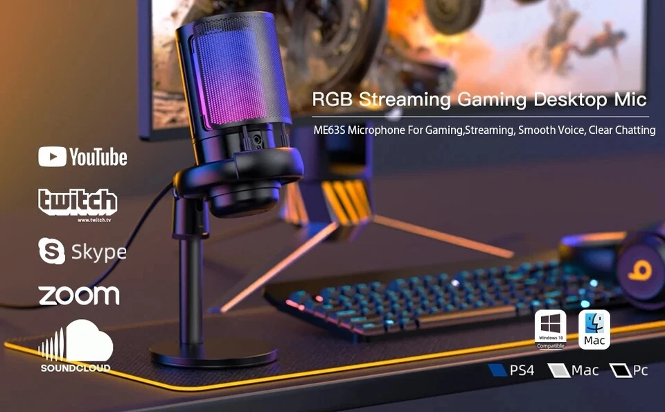 Mikrofon USB-Kondensator Podcast mit RGB-Licht für Gaming-Aufnahme Streaming - Bild 3 von 4