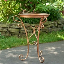 Two Birds Shallow Birdbath with Three Leg Stand Garden Decor