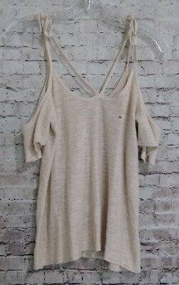 AEO American Eagle Ivory Knit Cold Shoulder Tie Top Medium