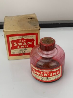Swan 4oz Red Ink Bottle with Box 73 x 84mm High  London (e179)