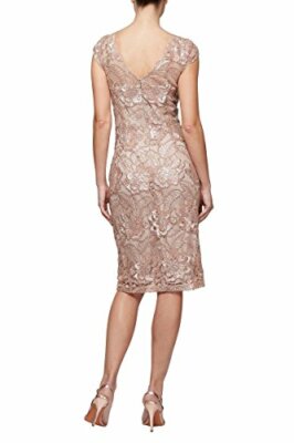 Alex Evenings Women's Midi Length Embroidered Dress, Rose Gold,