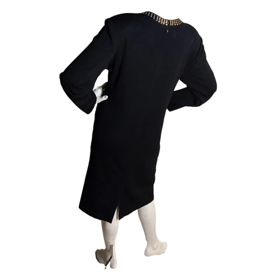 EXCLUSIVELY MISOOK WOMEN'S BLACK & GOLD KNIT LONG SLEEVES 0X KNIT DRESS - Image 4 of 4