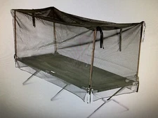 NEW USGI MILITARY CAMPING COT  SLEEPING BED OD W/Mosquito net &Poles.