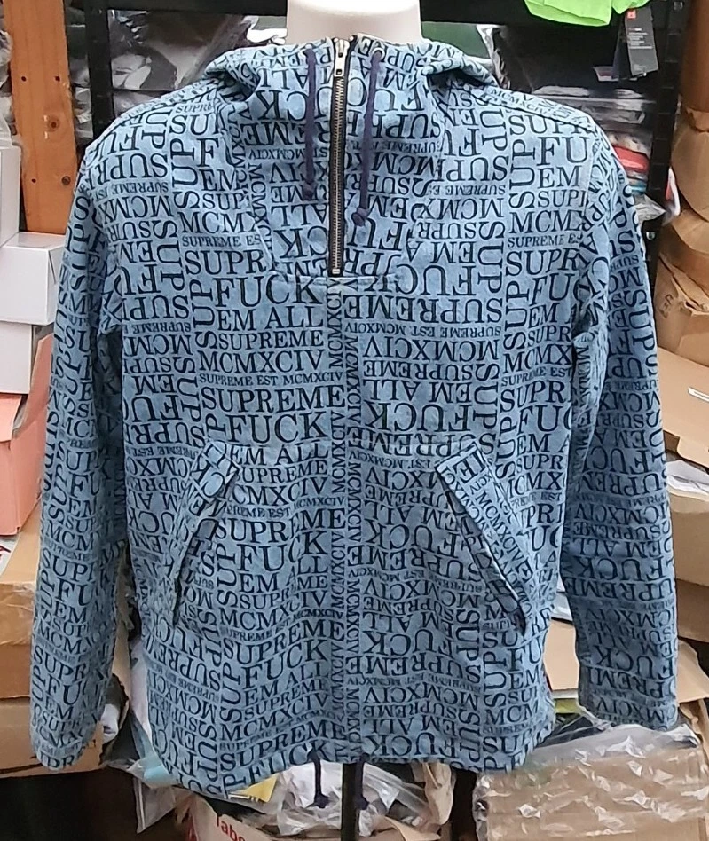 FW15 Supreme F Uck Em Tout Jeans à Capuche Pull TAILLE S Bleu Veste Rare