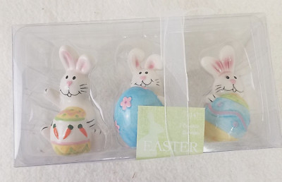 Easter Bunny Egg Decorations Spring Rabbit Figurine Set of 3 NIP