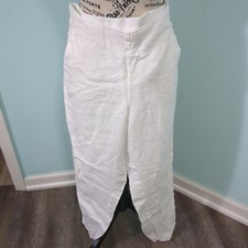 J Jill Love Linen Pants small White Pull On Back Elastic Waist Pockets Cuffed