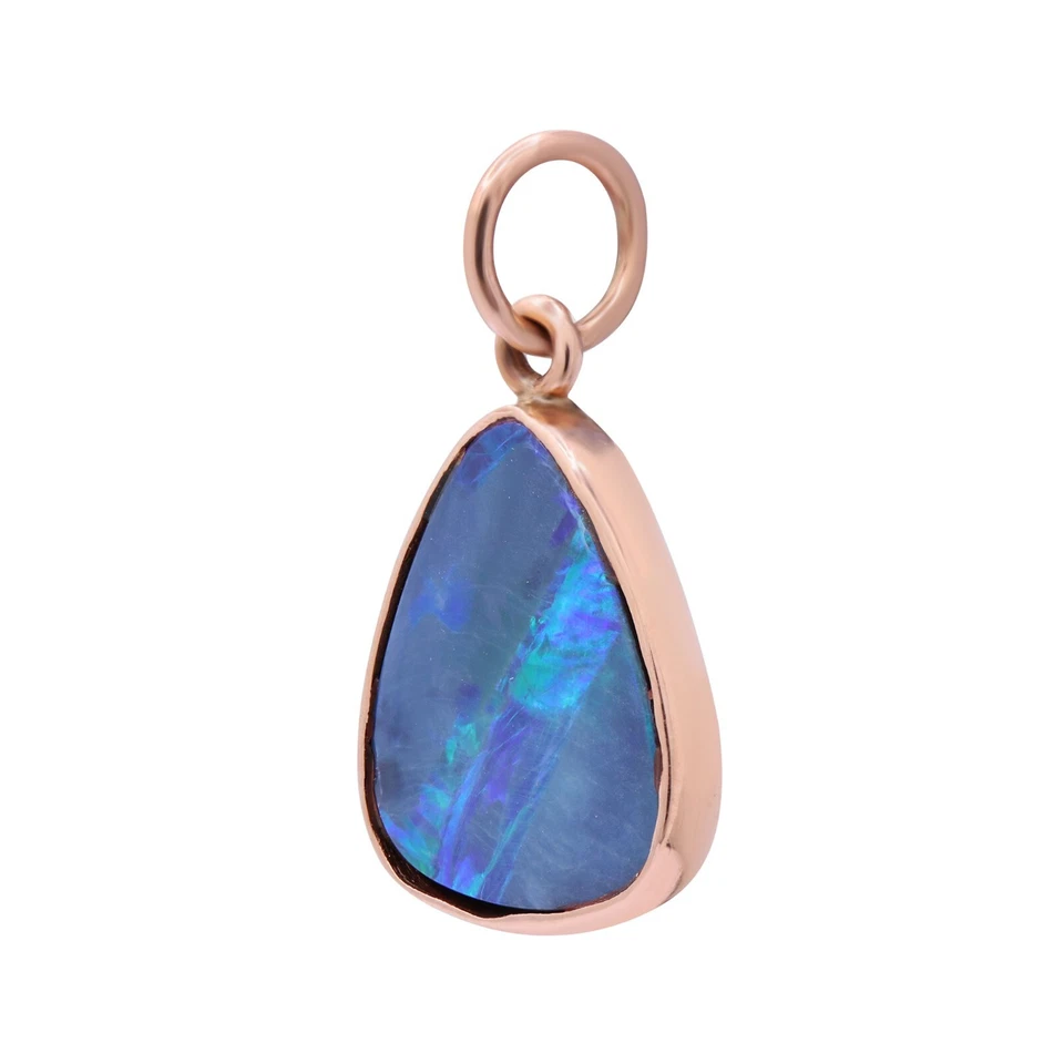 Collar colgante con dije de ópalo de fuego azul forma triángulo oro rosa macizo 9k joyería Foto 2 de 3