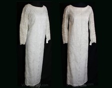 Size 8 Bridal Gown Chantilly Lace Wedding Dress Bow Accents Long Sleeve 1960s