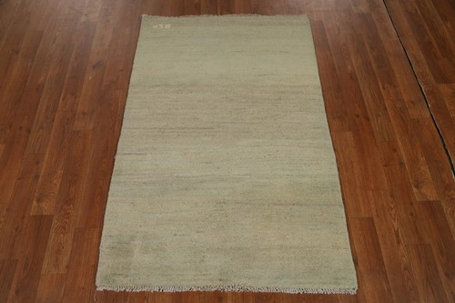 Versatile Gabbeh Solid Design Green Wool Modern Foyer Rug Ideal for Any Room 3x4 - Picture 2 of 15