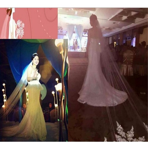 3 M Weiß Elfenbein Kathedrale Länge Spitze Rand Braut Hochzeit Braut Langschleier + Kamm - Bild 6 von 10