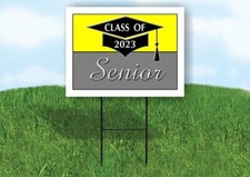 2023 SENIOR YELLOW SILVER 18inx24in Yard Road Sign w/ Stand