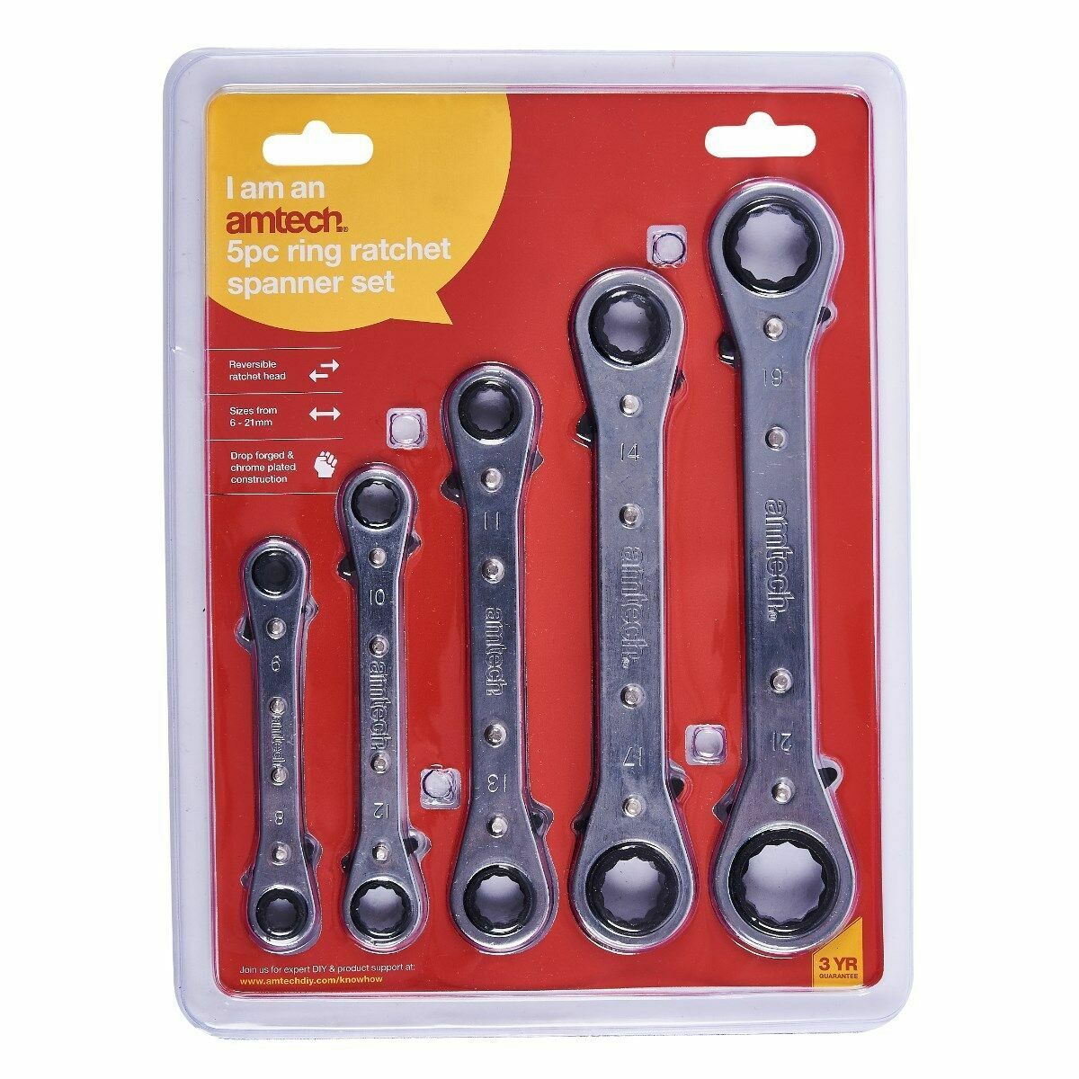 Amtech 5 Piece Reversible Ratchet Spanner Set Metric 6 - 21mm K1500