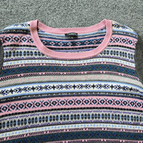 Talbots Sweater Womens 1X Petite Pink Gray Fair Isle Stripe Wool Blend Casual - Picture 2 of 9