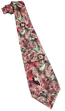 Disney Originals Red Green Silk Mickey Mouse Tie Paisley Floral Made in USA