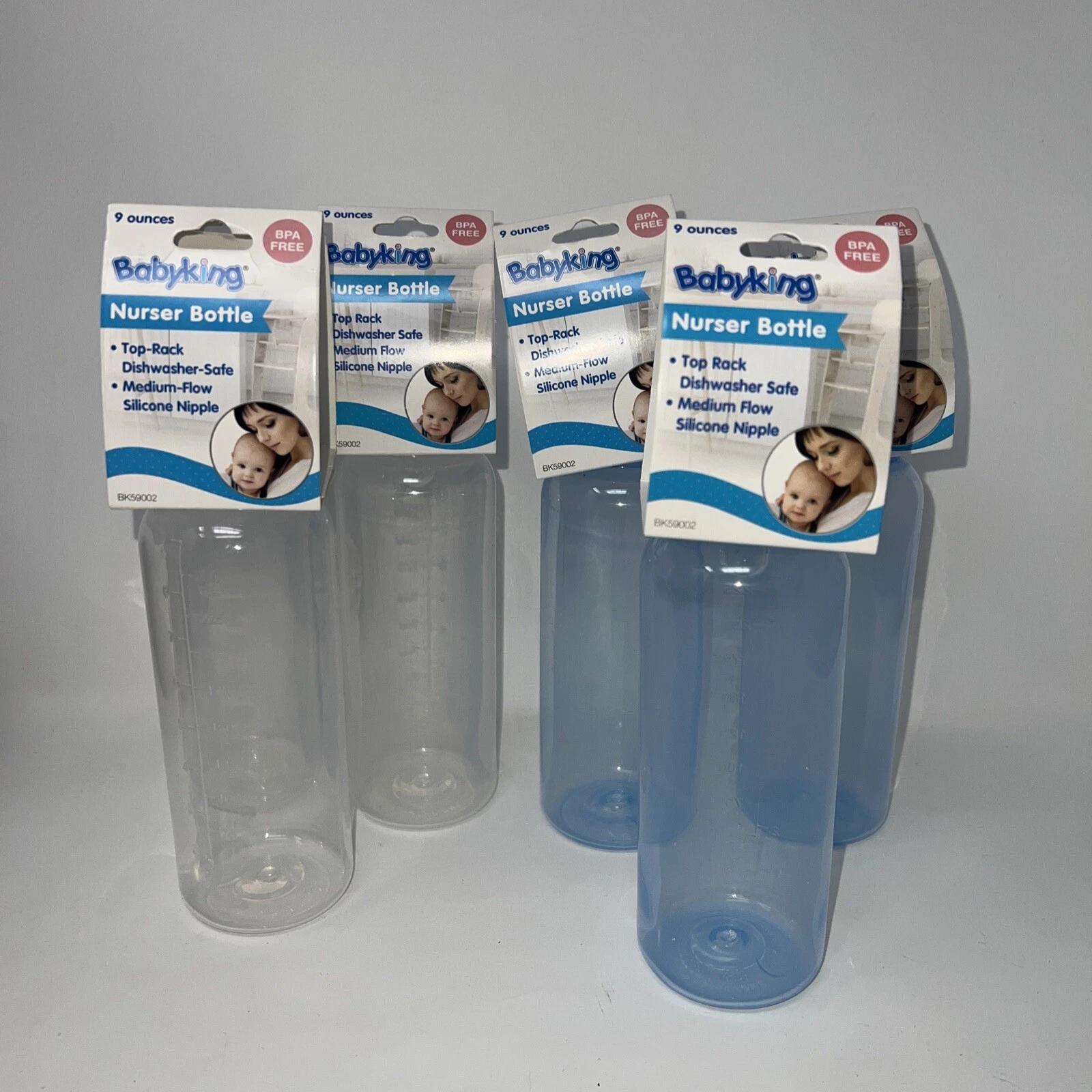 Baby King Lot 6 Nurser Bottles Cap Nipple New BPA Free Medium Flow 9 oz