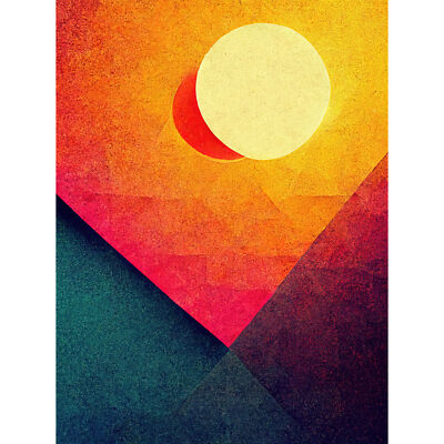 Geometrisch Retro Sonnenfinsternis Mond Sonne Sonnenuntergang Leinwand Poster Druck Bild Wandbild
