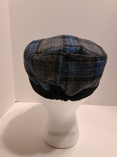Y2K Knit Slouch Brim Hat Blue Black Gray Plaid Heart Vintage 90s Scala Pronto - Picture 3 of 8