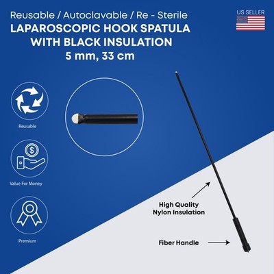 Laparoscopic Hook Spatula 5 mm Length 33 cm Black Insulation Laparoscopic Tools