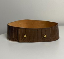 T38 740 [ Christian Dior ] Made in France Embossed Leather Wide Waist Belt