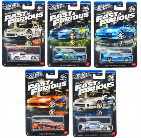 Hot Wheels Graphic Remix Silver Series Fast & Furious Set 5 Cars S2000, Jetta-image
