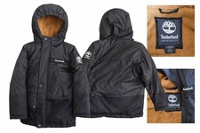 Timberland Boys Large Hooded Insulated Winter Jacket Black Tan Fleece Lined