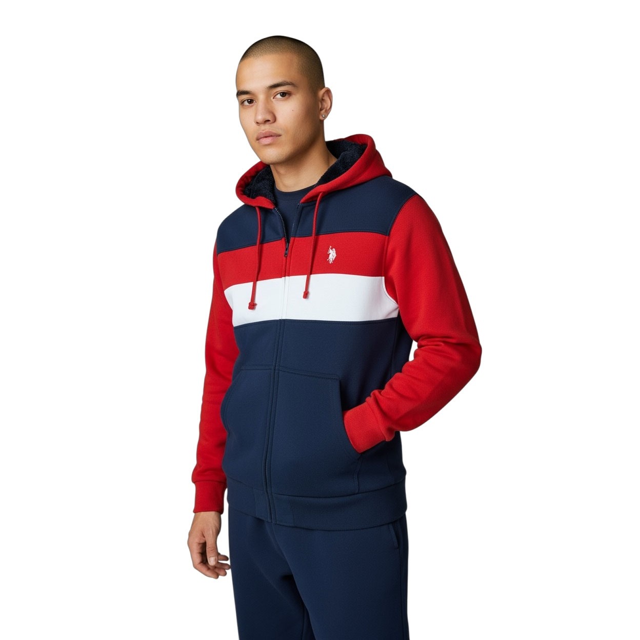 US Polo Assn Mens Color Block High Pile Fleece Hooded Sweatshirt 6790₽