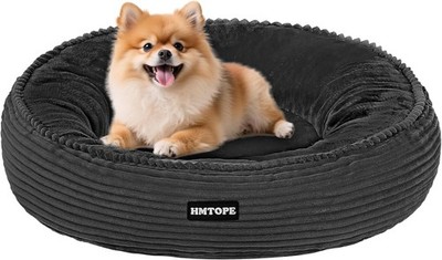 Donut-shaped Round Small Dogs &Cats Bed 60cm Soft Pet Washable Cushion,Dark Grey