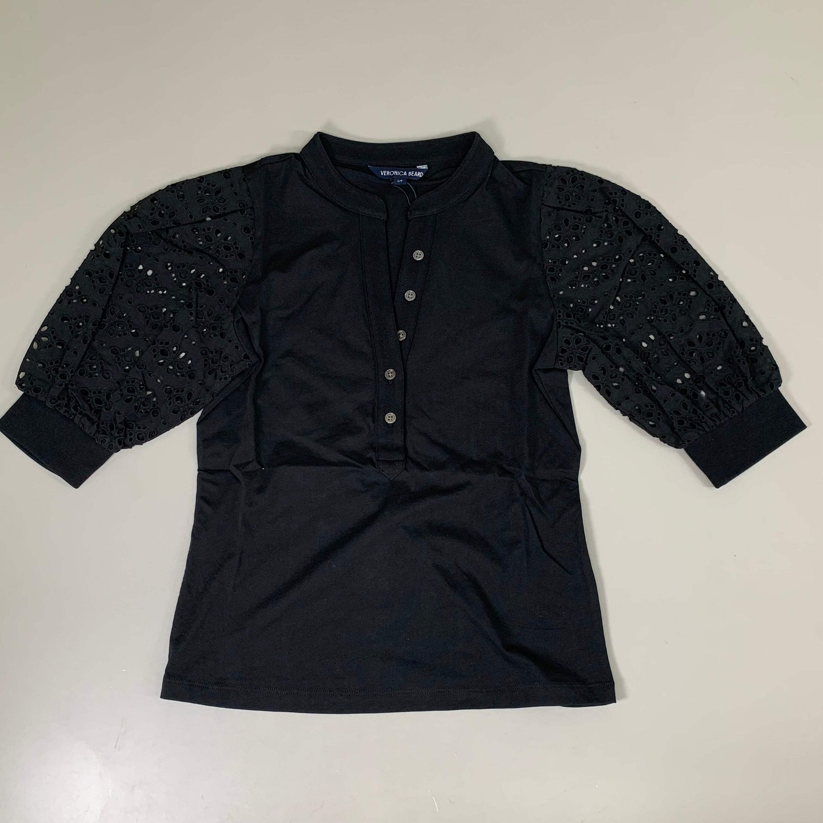VERONICA BEARD Jeans Women's Coralee Top Lace Sleeves Sz-S Black J2406JY0330831