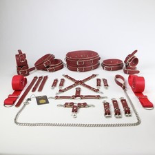 24 pieces Unisex Italian Leather Bondage Set - Red Silver